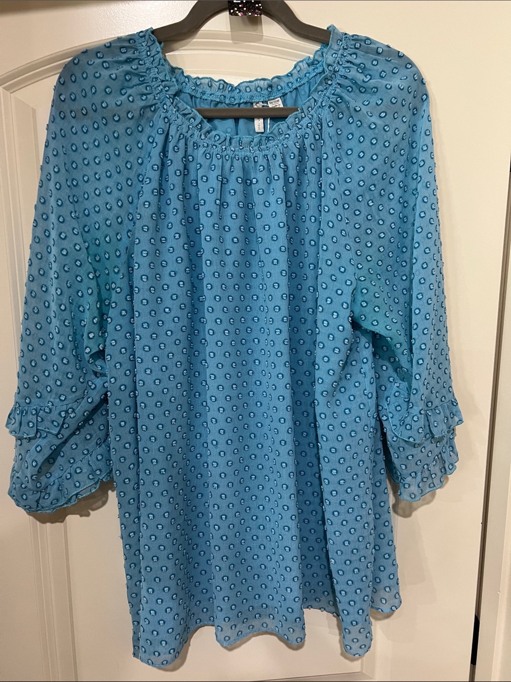 Cato Blue Swiss Dot-Print Peasant Tunic C676